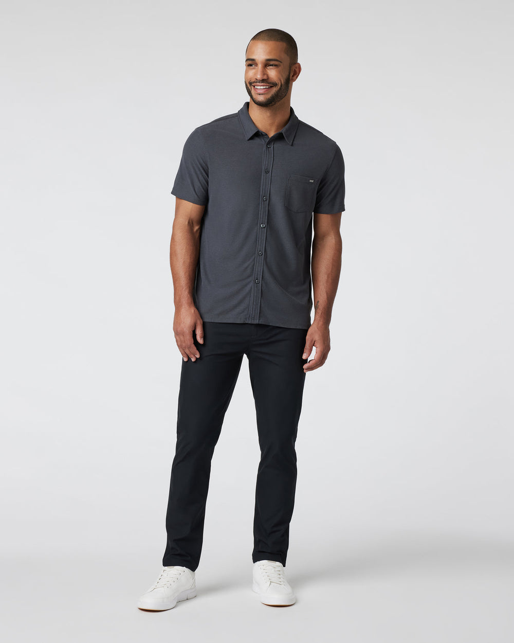 Vuori Short Sleeve Ace Button Down Men's Charcoal Shirt
