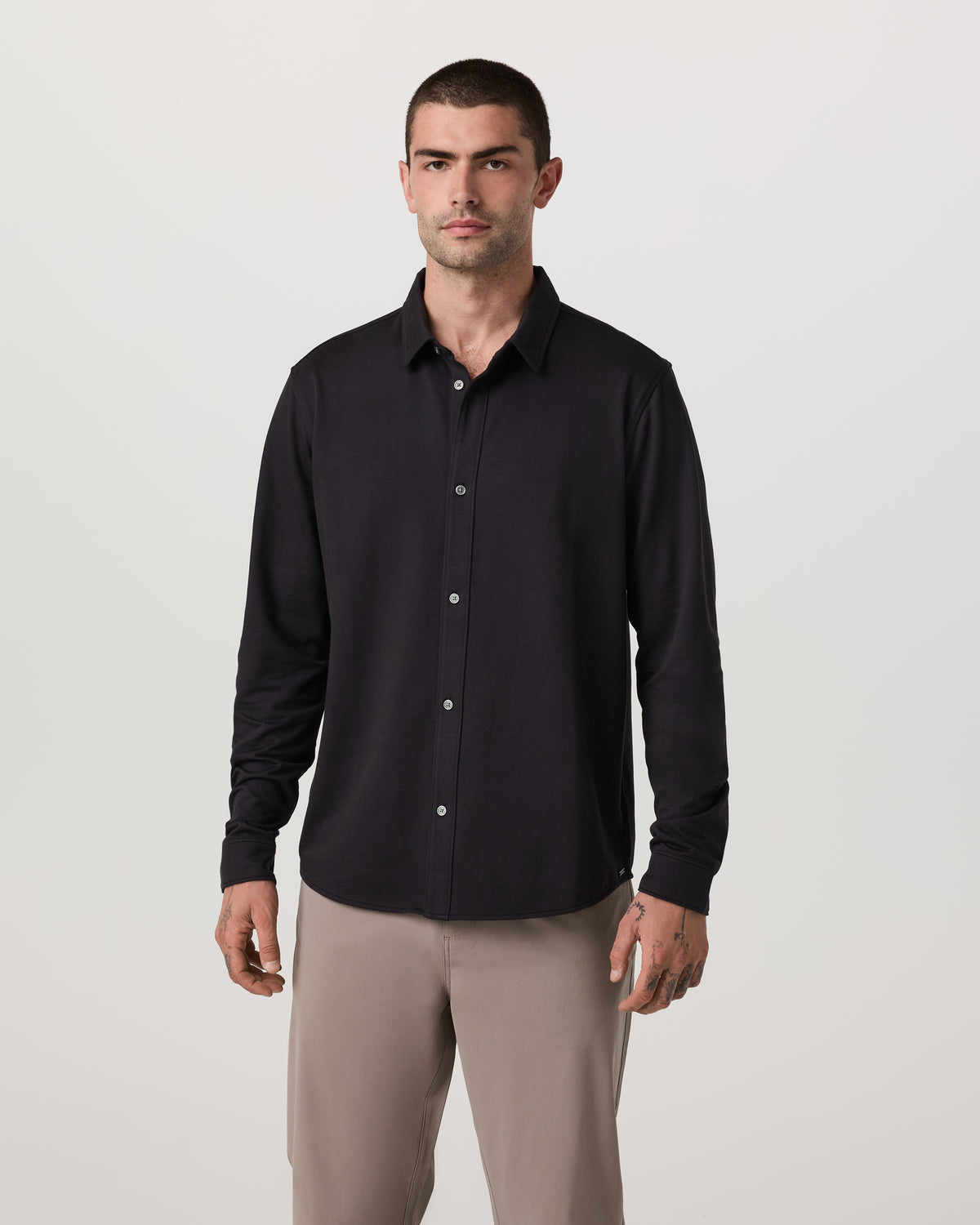 Vuori Long Sleeve Knit Oxford Button Down Men's Black Shirt