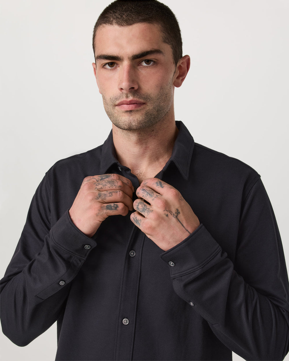 Vuori Long Sleeve Knit Oxford Button Down Men's Black Shirt