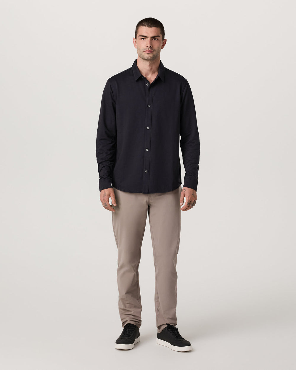 Vuori Long Sleeve Knit Oxford Button Down Men's Black Shirt