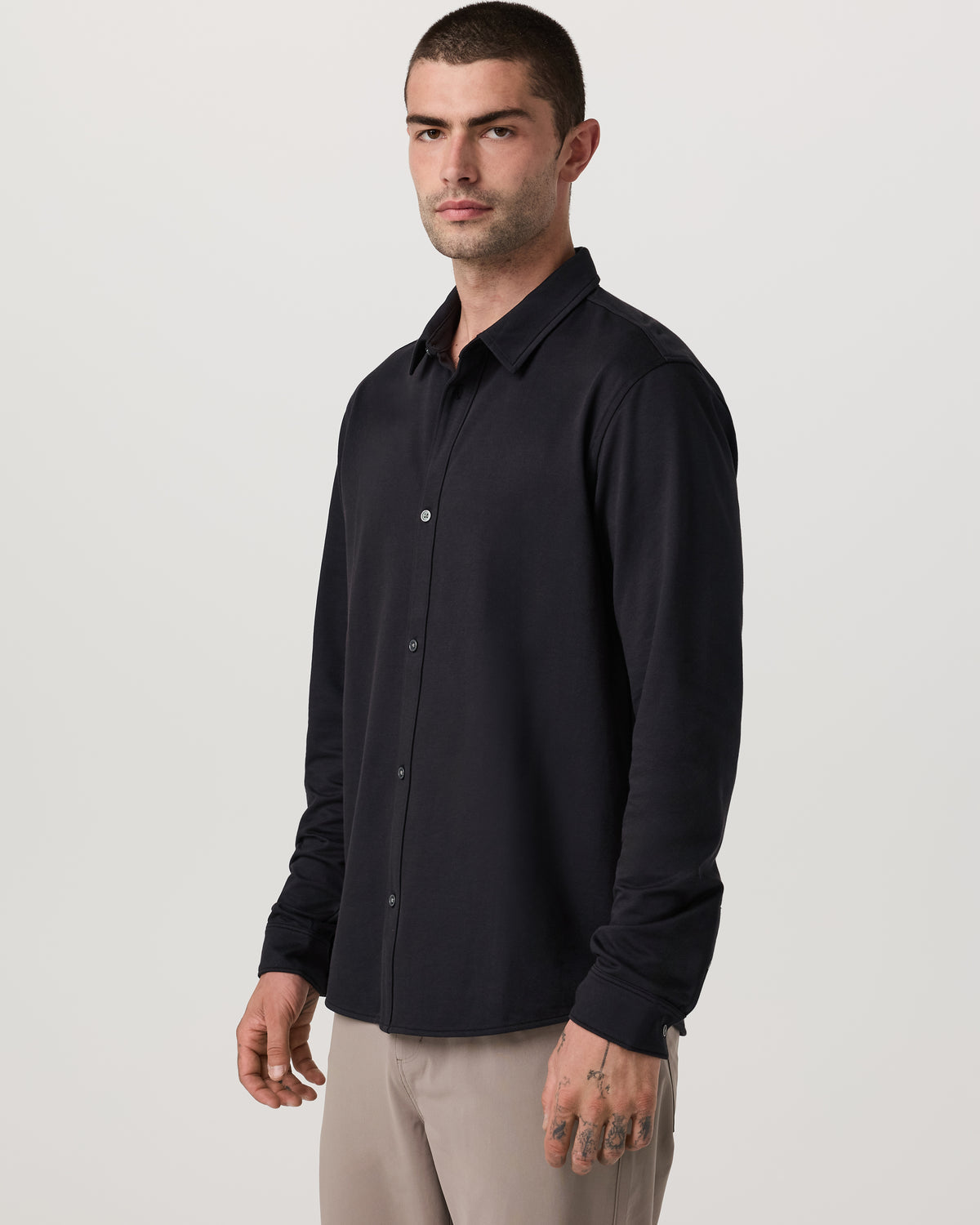 Vuori Long Sleeve Knit Oxford Button Down Men's Black Shirt