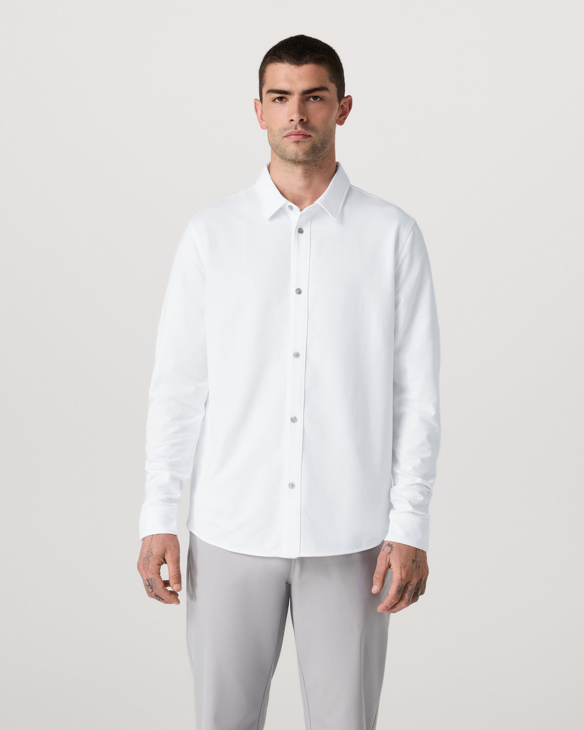 Vuori Long Sleeve Knit Oxford Button Down Men's White Shirt