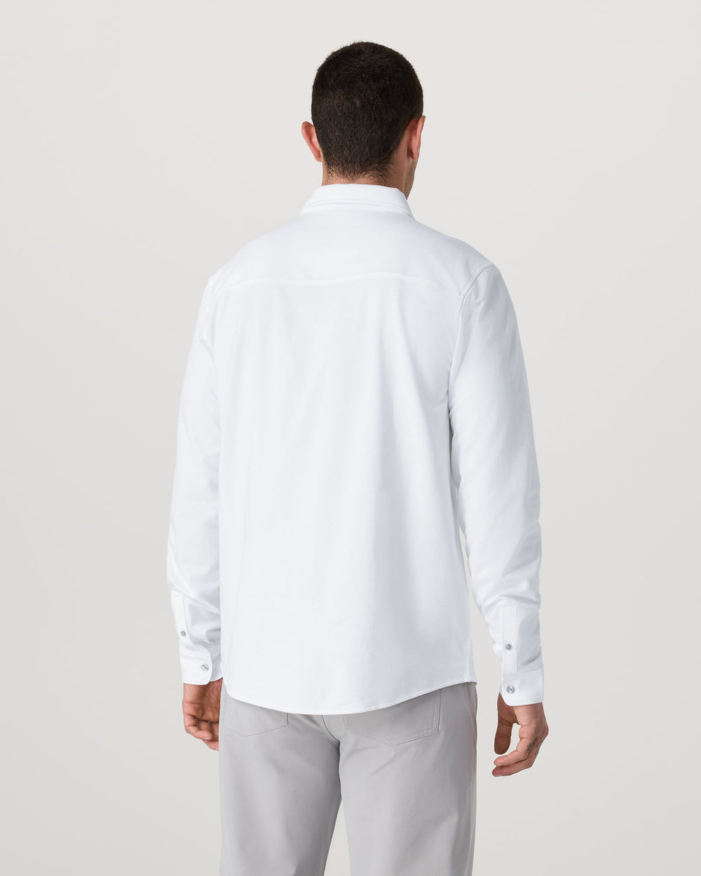 Vuori Long Sleeve Knit Oxford Button Down Men's White Shirt