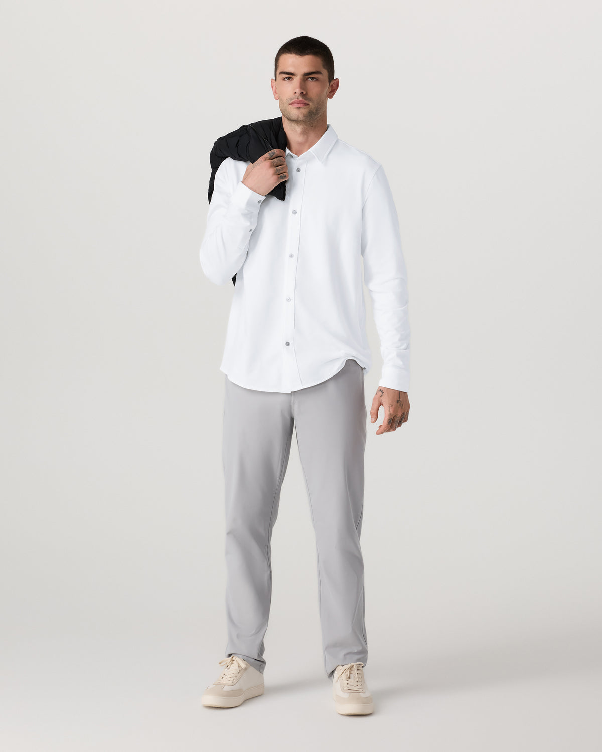 Vuori Long Sleeve Knit Oxford Button Down Men's White Shirt