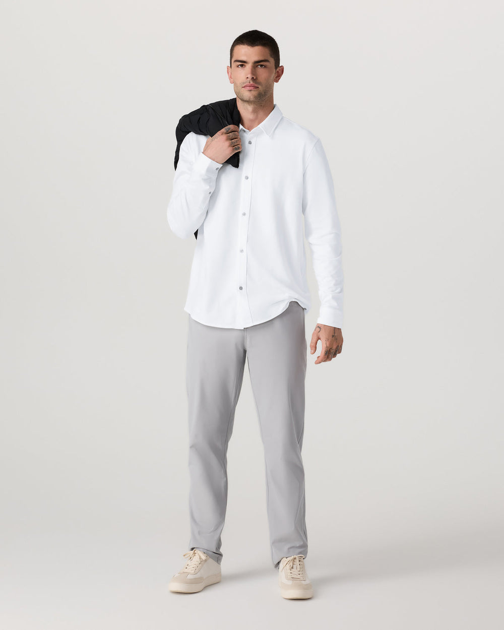 Vuori Long Sleeve Knit Oxford Button Down Men's White Shirt