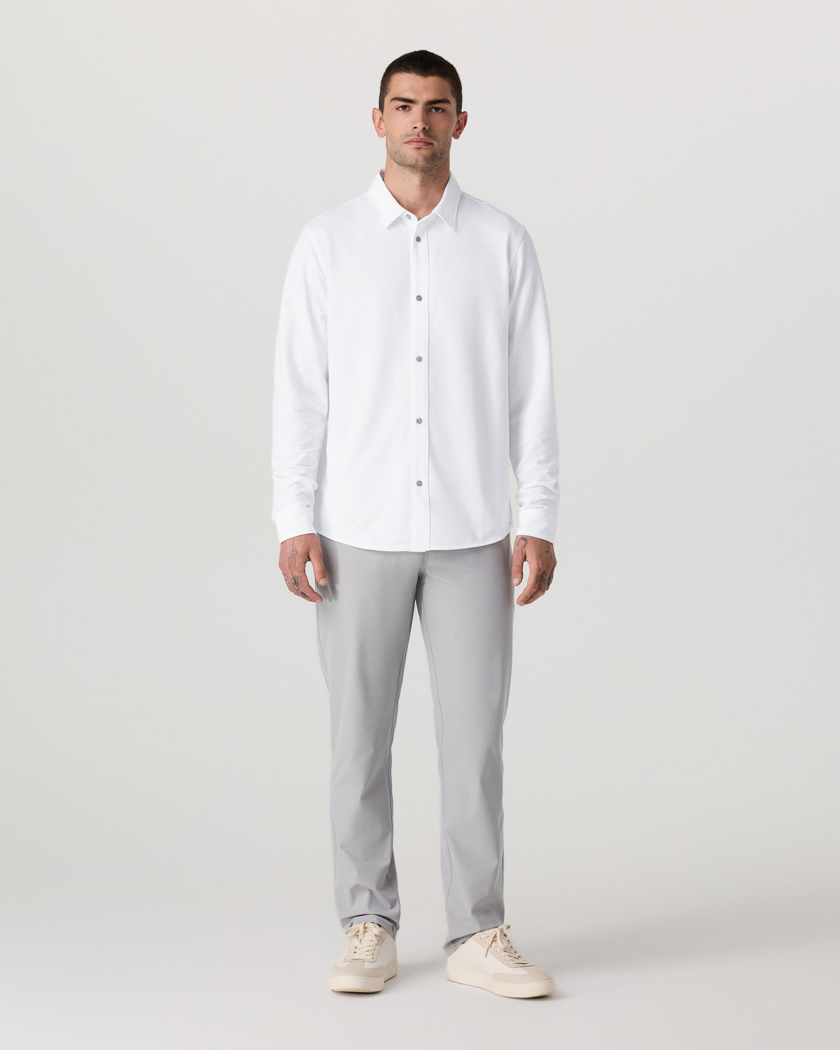 Vuori Long Sleeve Knit Oxford Button Down Men's White Shirt