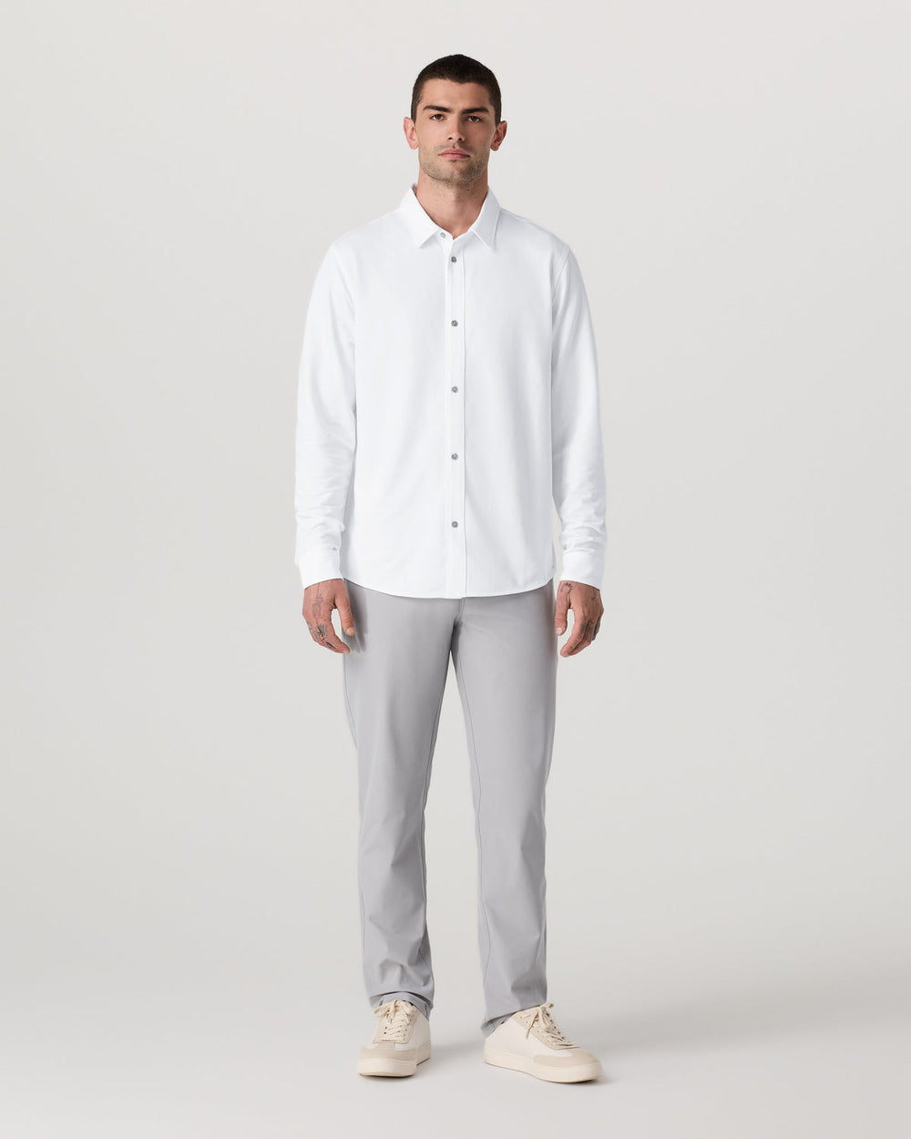 Vuori Long Sleeve Knit Oxford Button Down Men's White Shirt