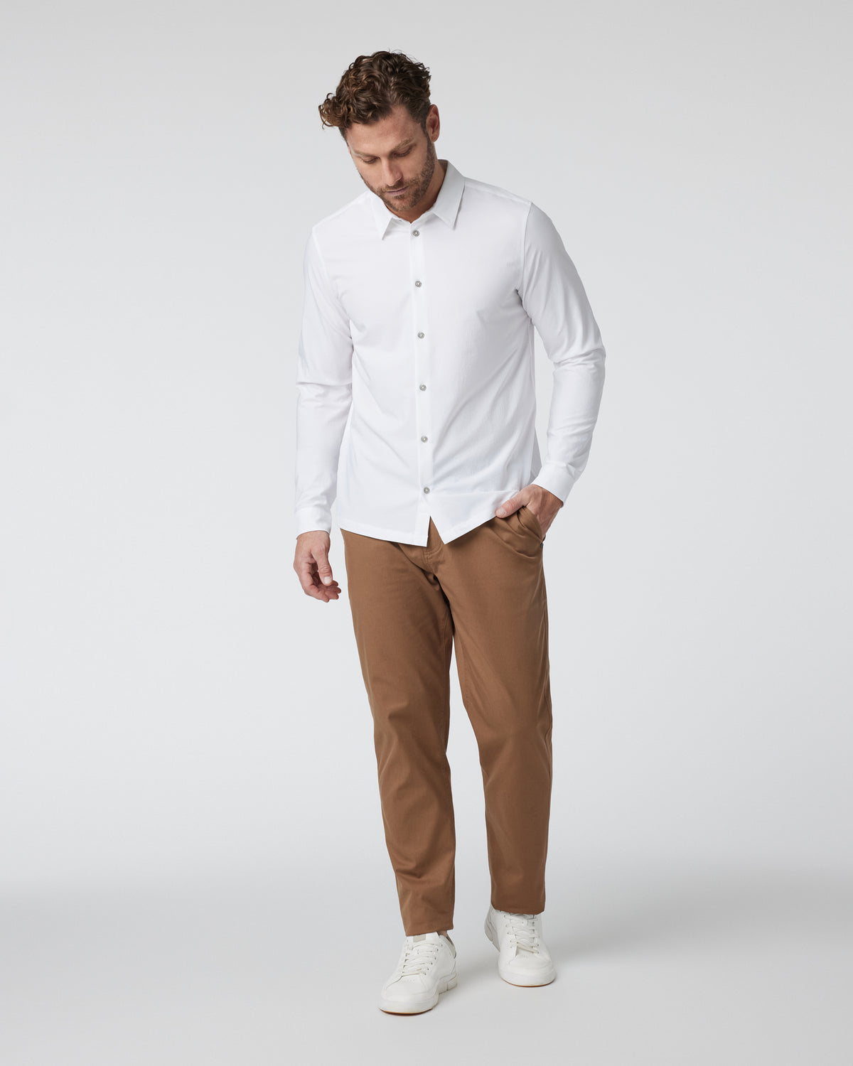 Vuori Long Sleeve Manhattan Button Down Men's White Shirt