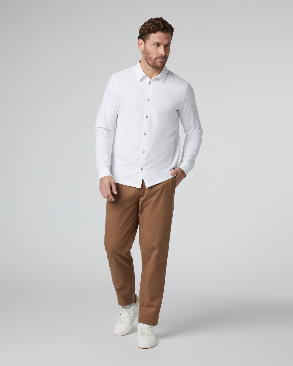 Vuori Long Sleeve Manhattan Button Down Men's White Shirt