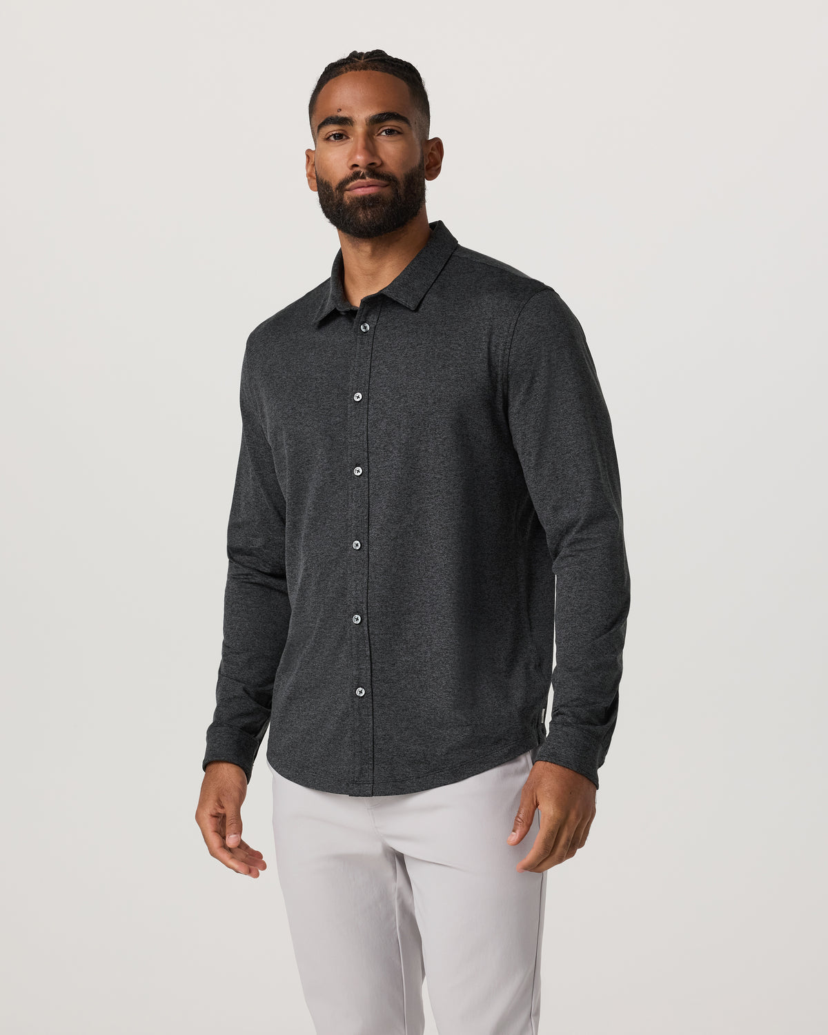 Vuori Men's Long Sleeve Ponto Button Down Charcoal Heather