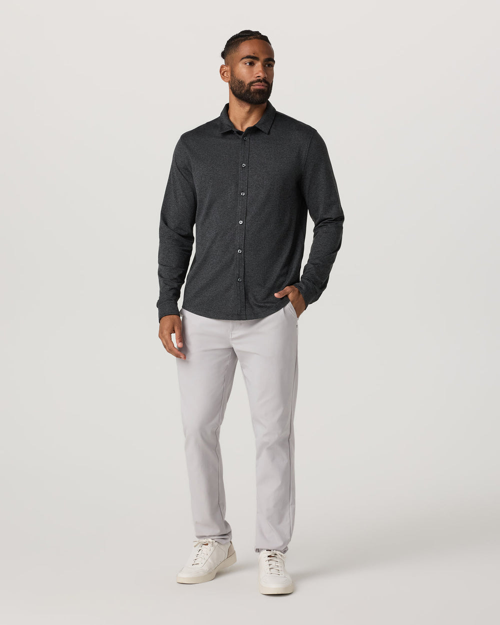 Vuori Men's Long Sleeve Ponto Button Down Charcoal Heather