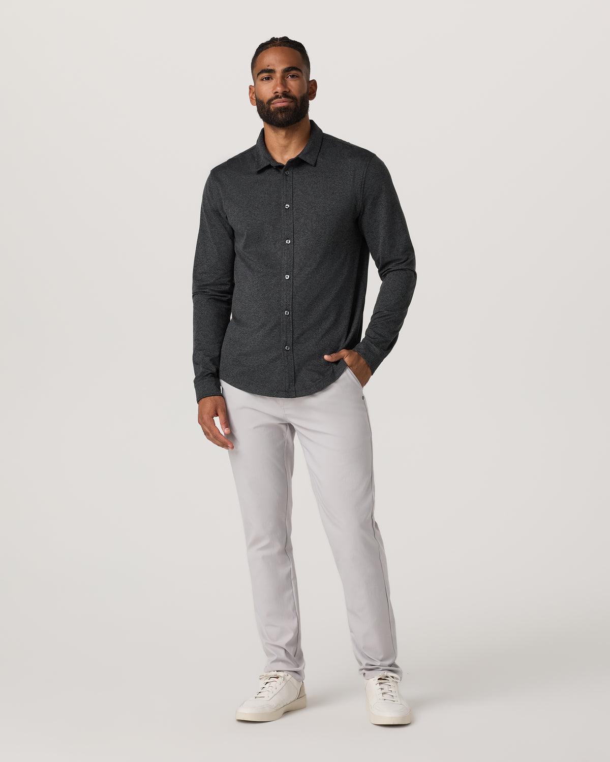 Vuori Men's Long Sleeve Ponto Button Down Charcoal Heather
