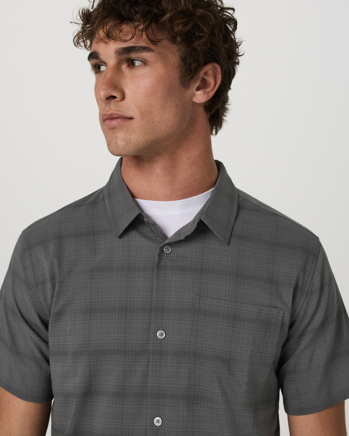 Vuori Men's Short Sleeve Plaid Button Down Shirt Dark Pewter