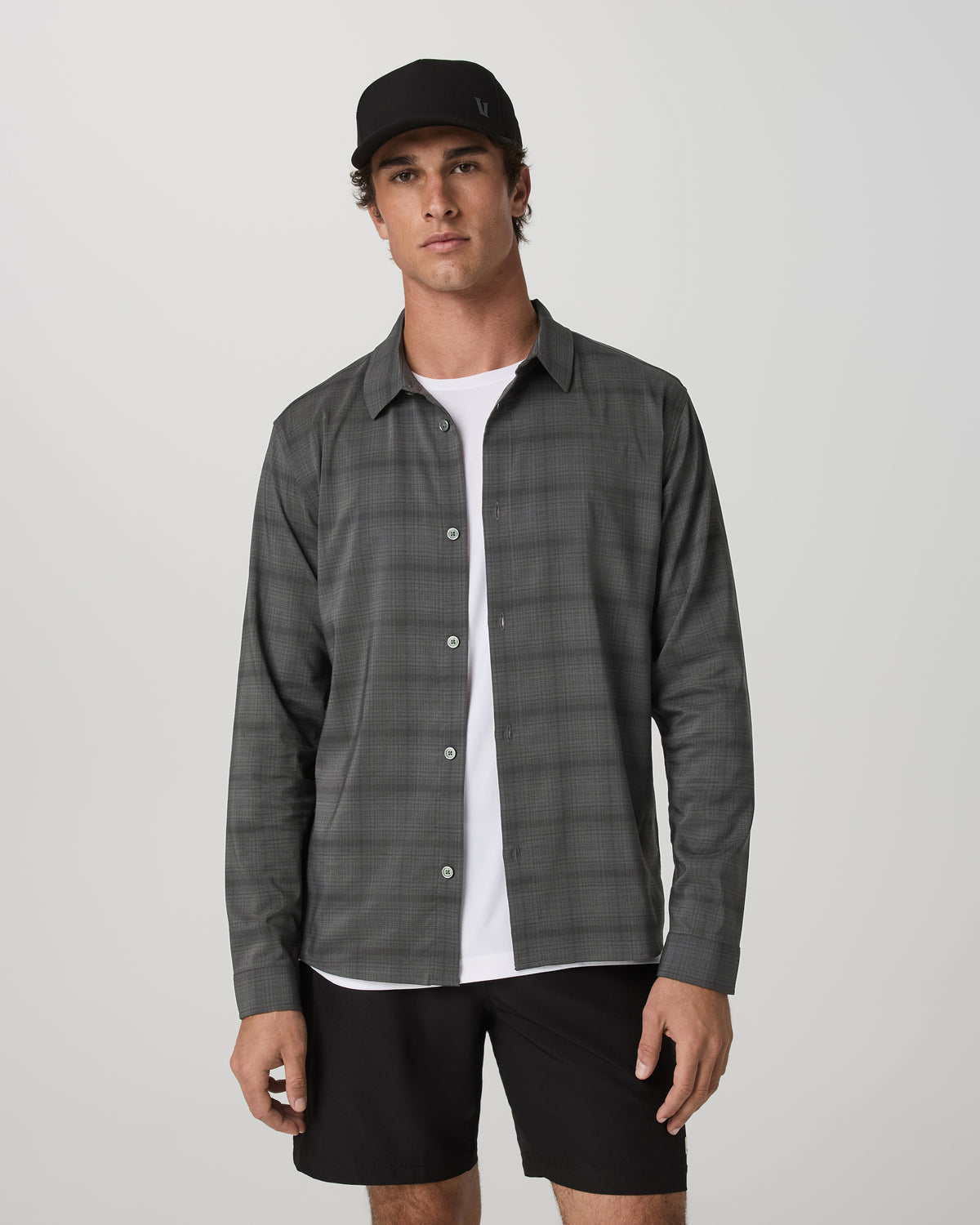 Vuori Men's Long Sleeve Plaid Button Down Shirt Dark Pewter