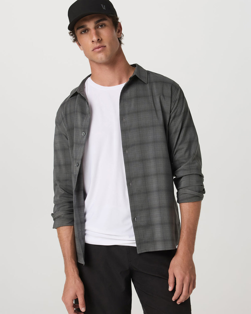 Vuori Men's Long Sleeve Plaid Button Down Shirt Dark Pewter