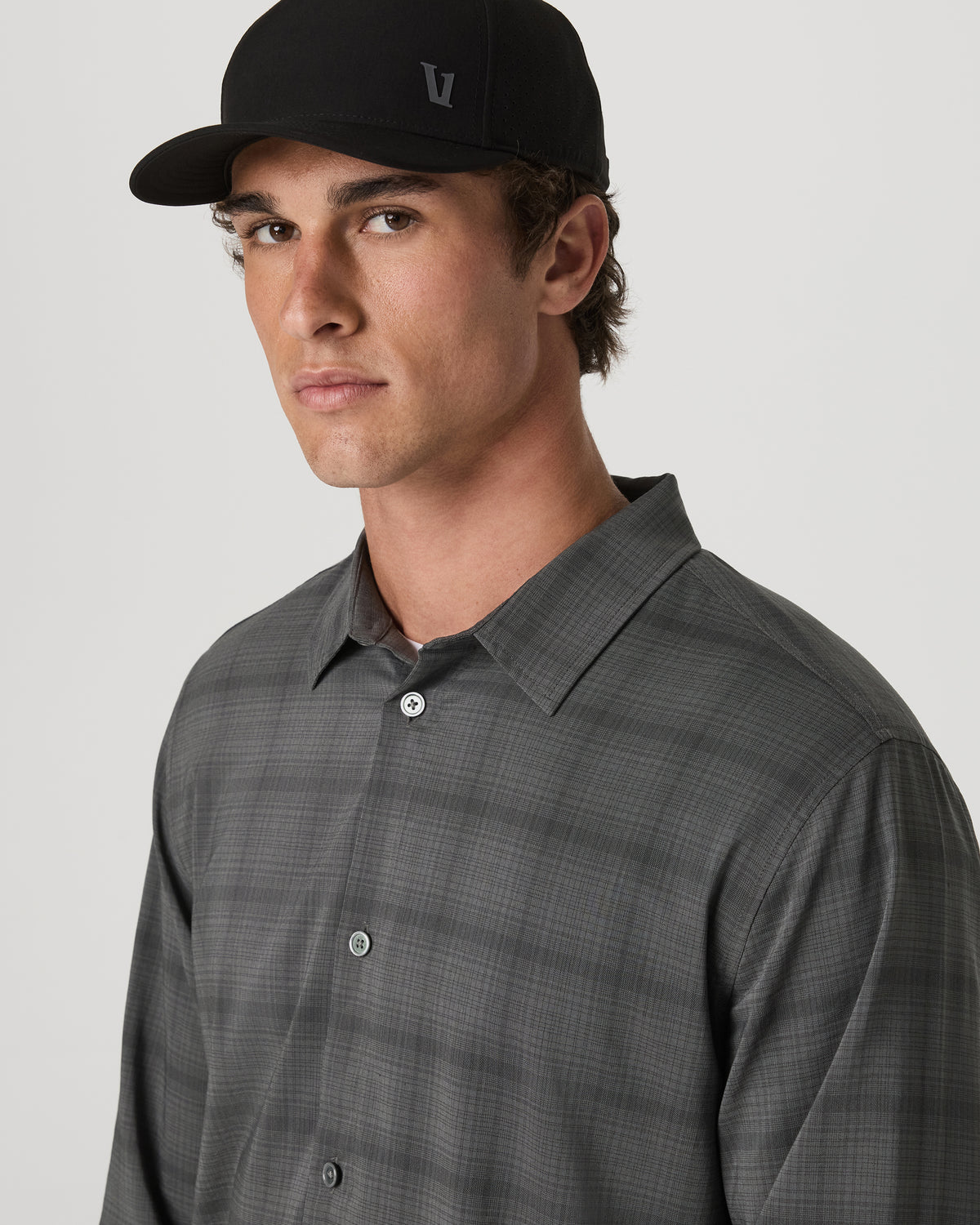 Vuori Men's Long Sleeve Plaid Button Down Shirt Dark Pewter