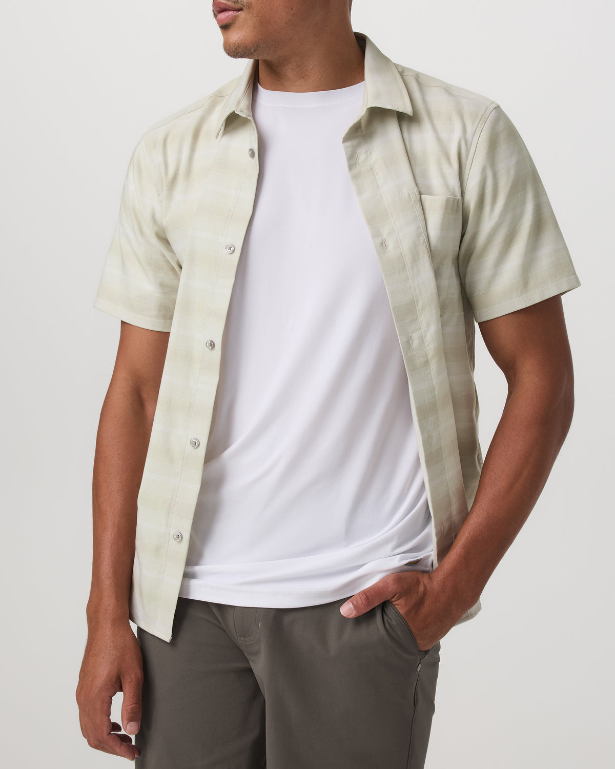 Vuori Men's Short Sleeve Plaid Button Down Shirt Sandalwood