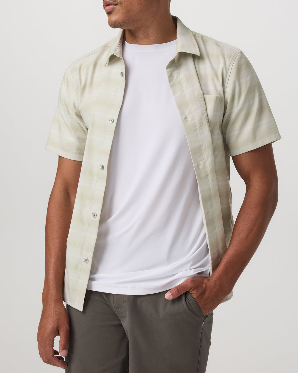 Vuori Men's Short Sleeve Plaid Button Down Shirt Sandalwood