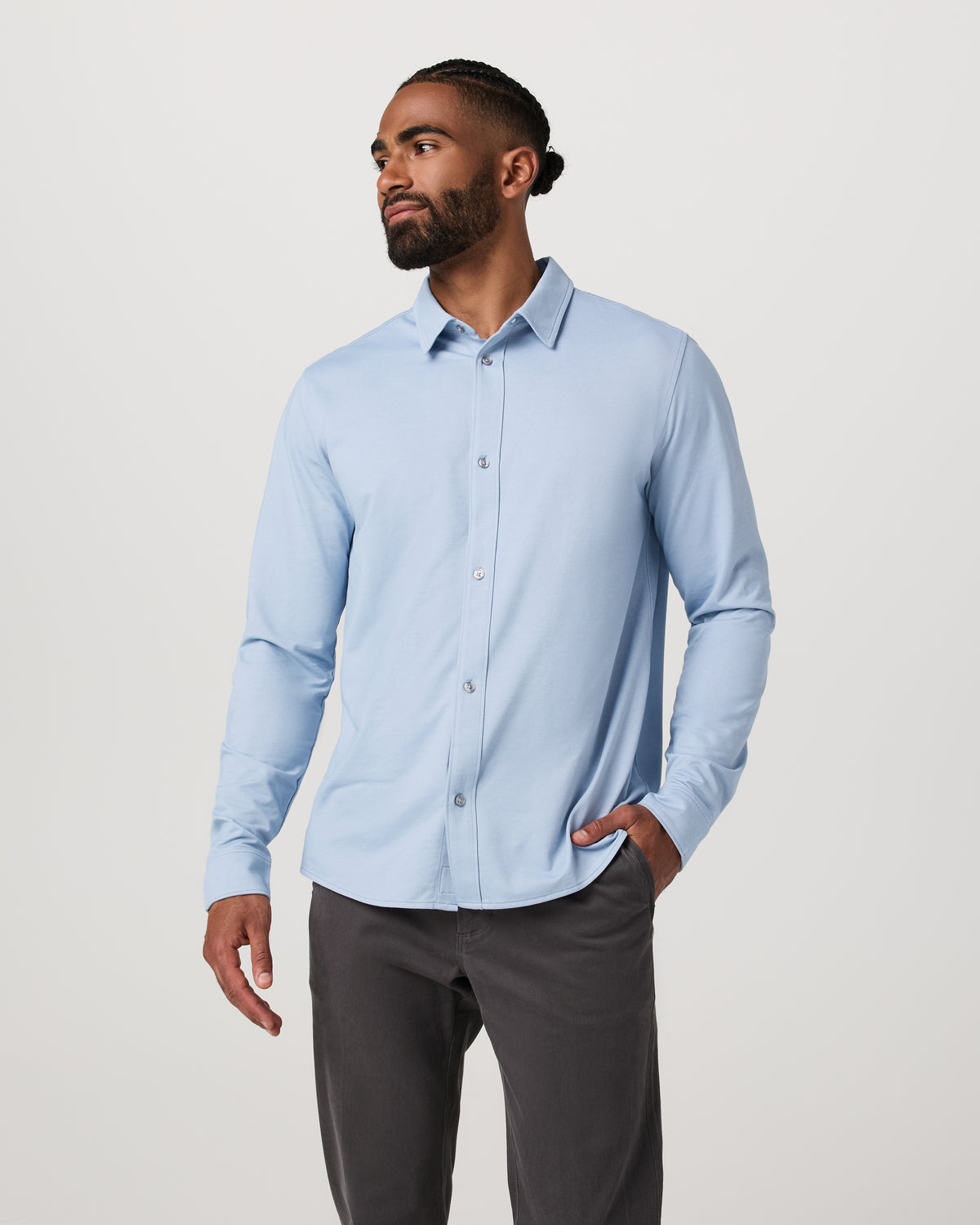 Vuori Men's Long Sleeve Knit Oxford Button Down Blue Dusk