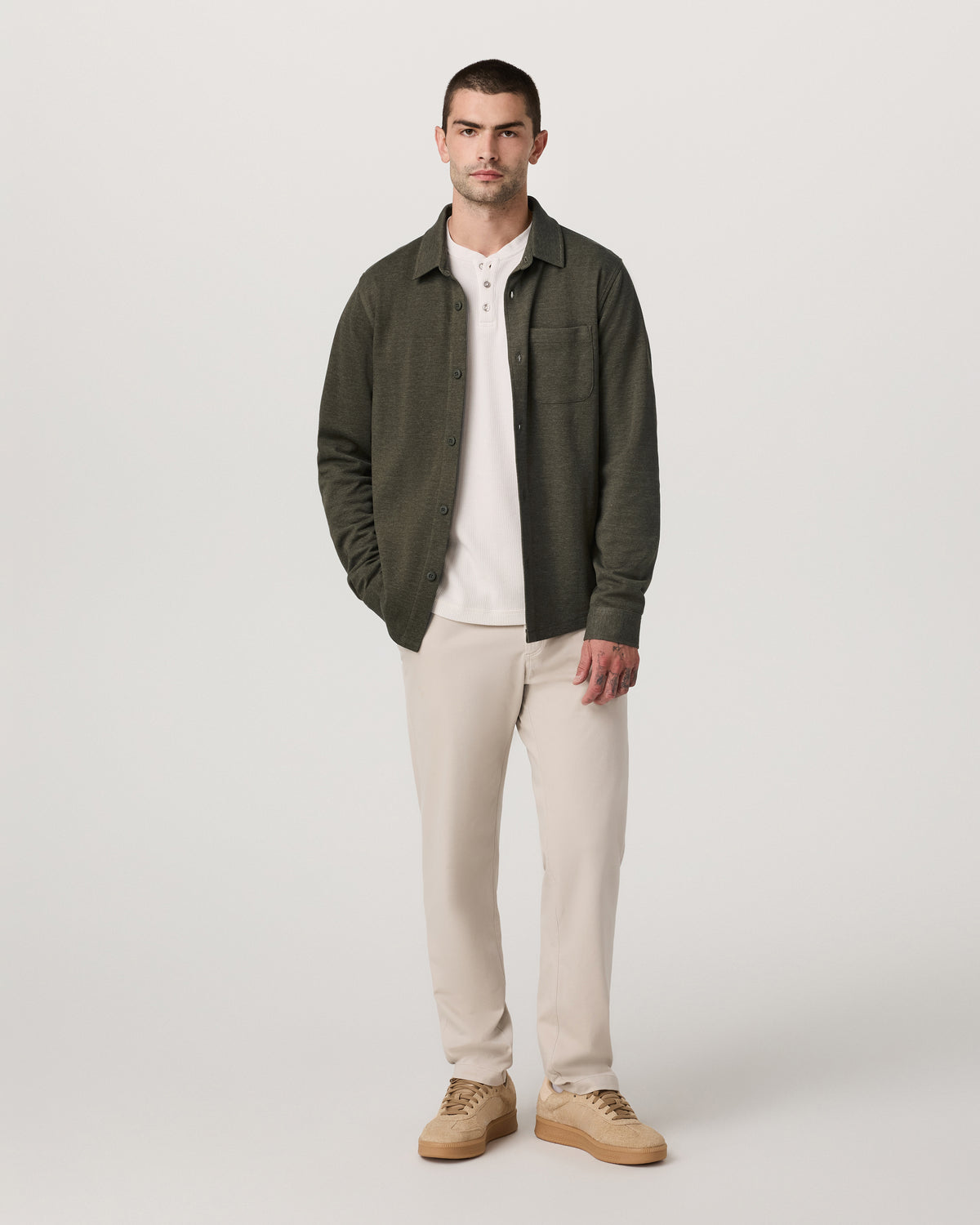 Vuori Jeffreys Overshirt Men's Olive Heather Button-Up Shirt