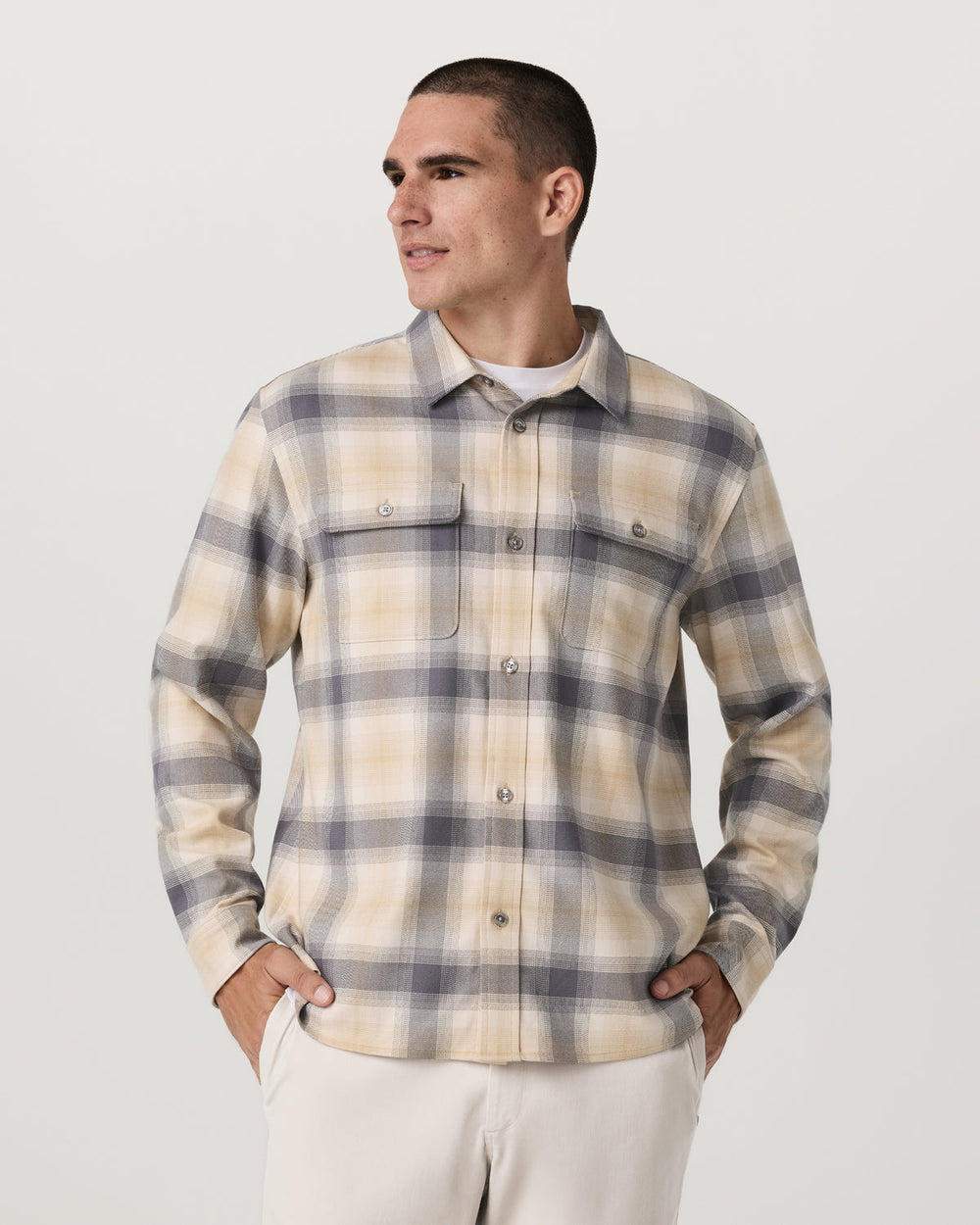 Vuori Long Sleeve Flannel Button Down Men's Cavern Grey Shirt