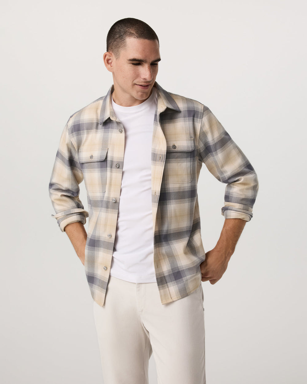 Vuori Long Sleeve Flannel Button Down Men's Cavern Grey Shirt