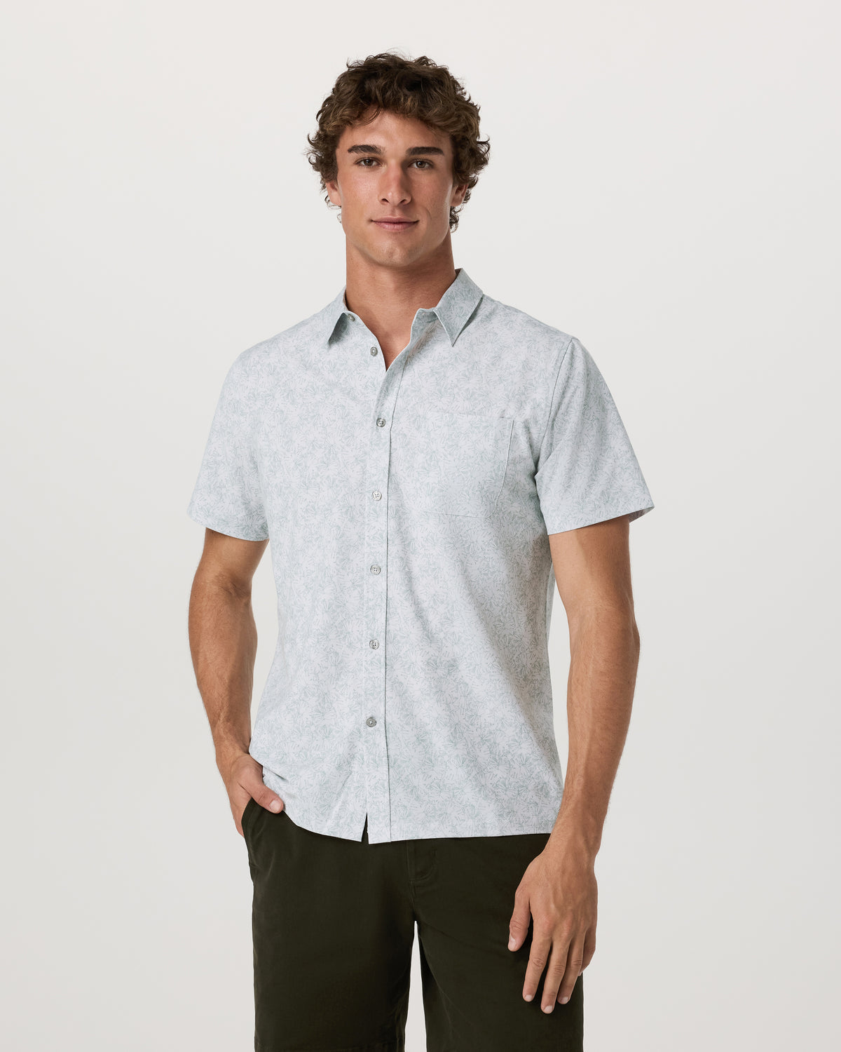 Vuori Short Sleeve Bridge Button Down Men's Frost Grey Shirt