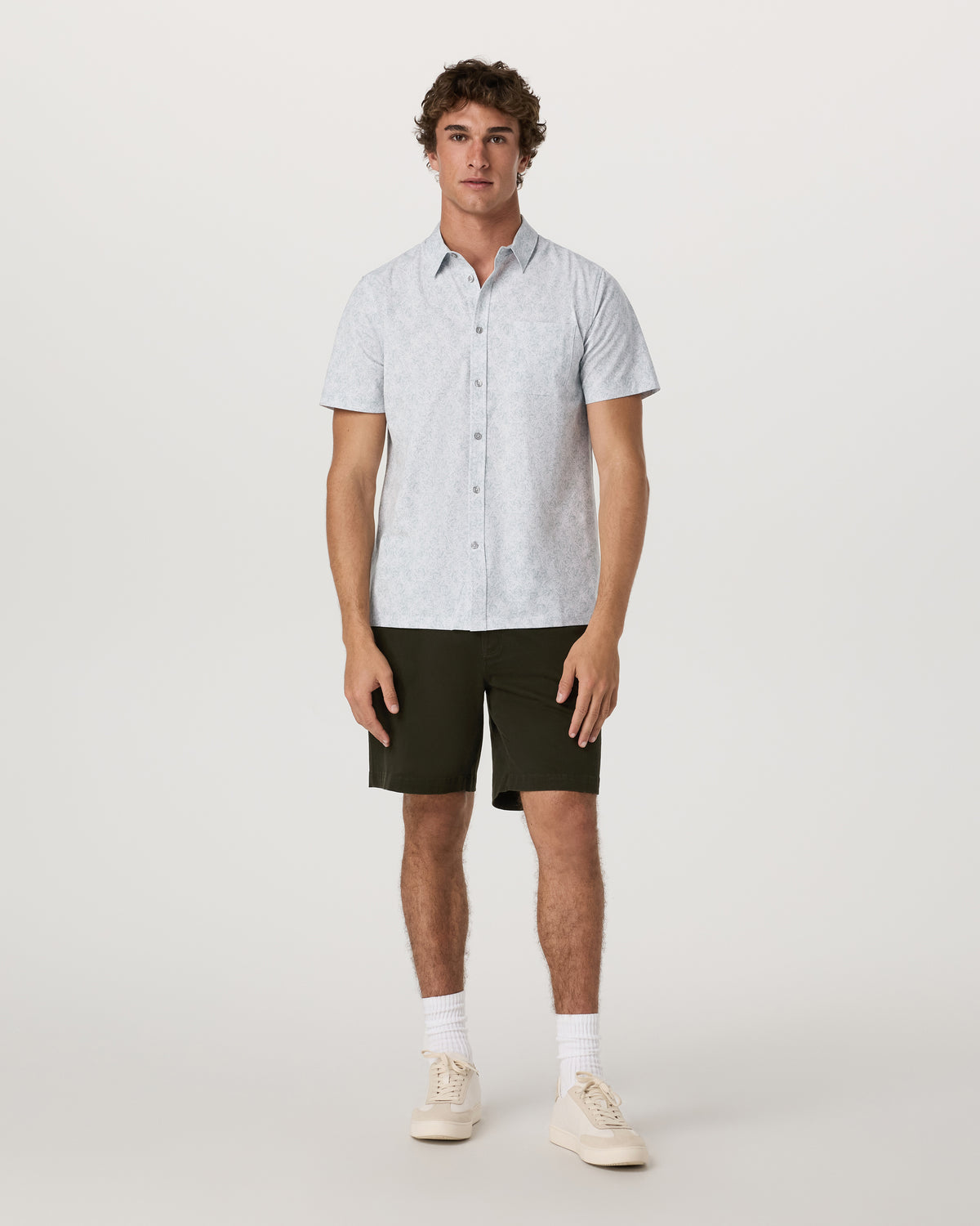 Vuori Short Sleeve Bridge Button Down Men's Frost Grey Shirt