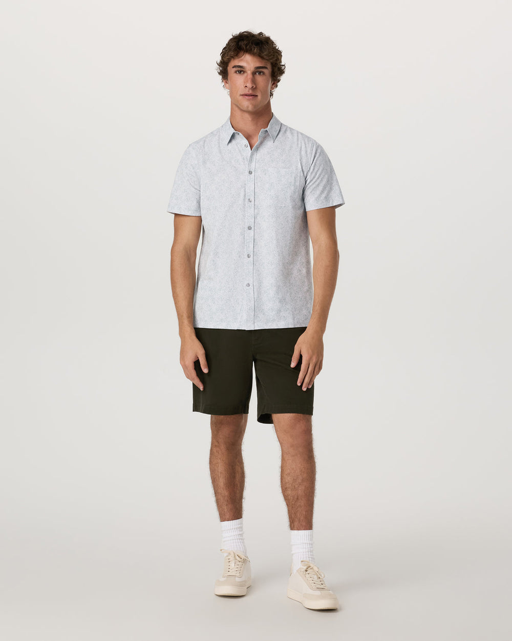 Vuori Short Sleeve Bridge Button Down Men's Frost Grey Shirt