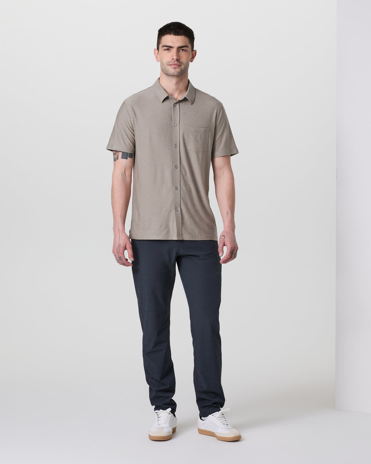 Vuori Short Sleeve Strato Button Down Mocha Heather