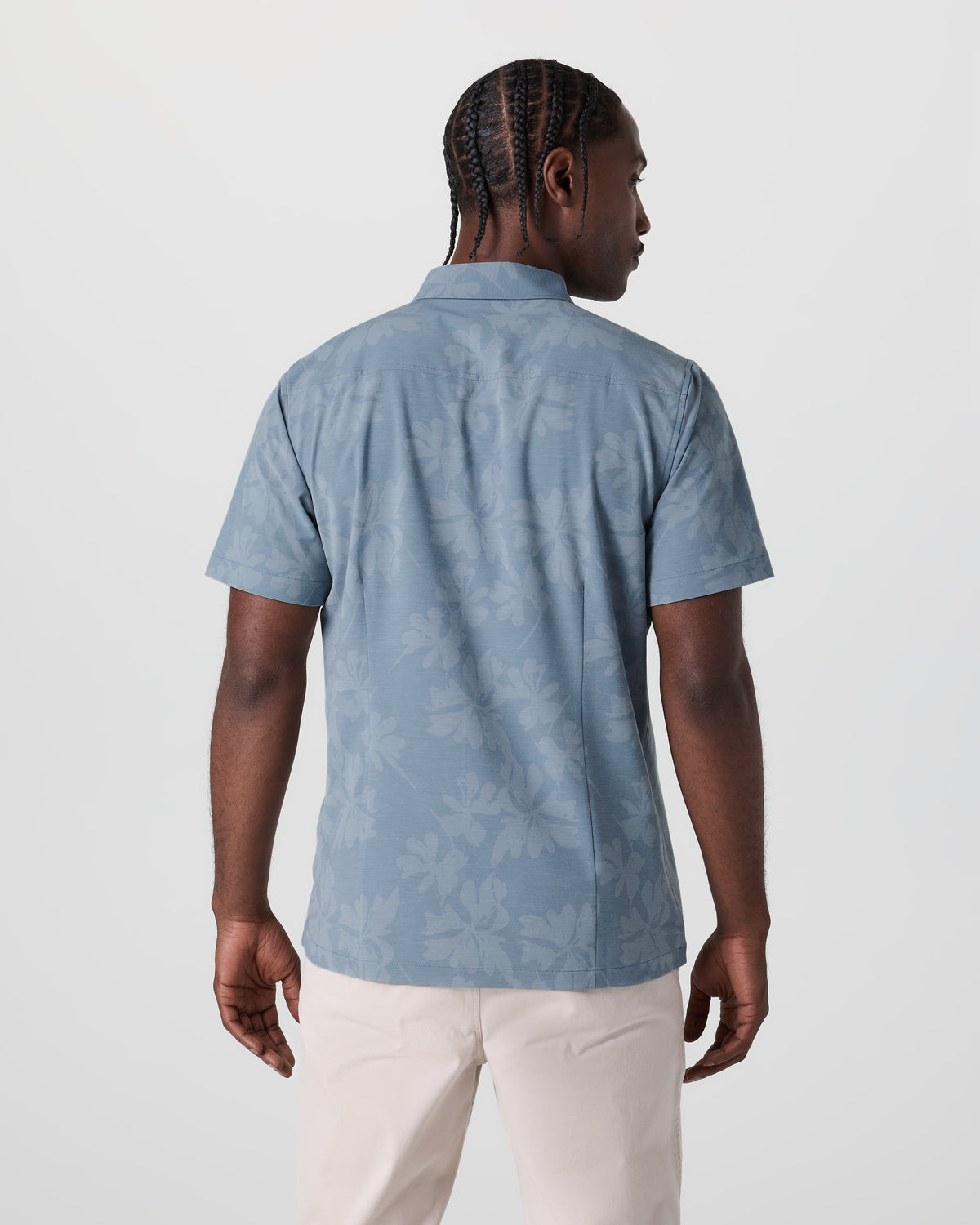 Vuori Short Sleeve Bridge Button Down Dusty Blue Plumeria