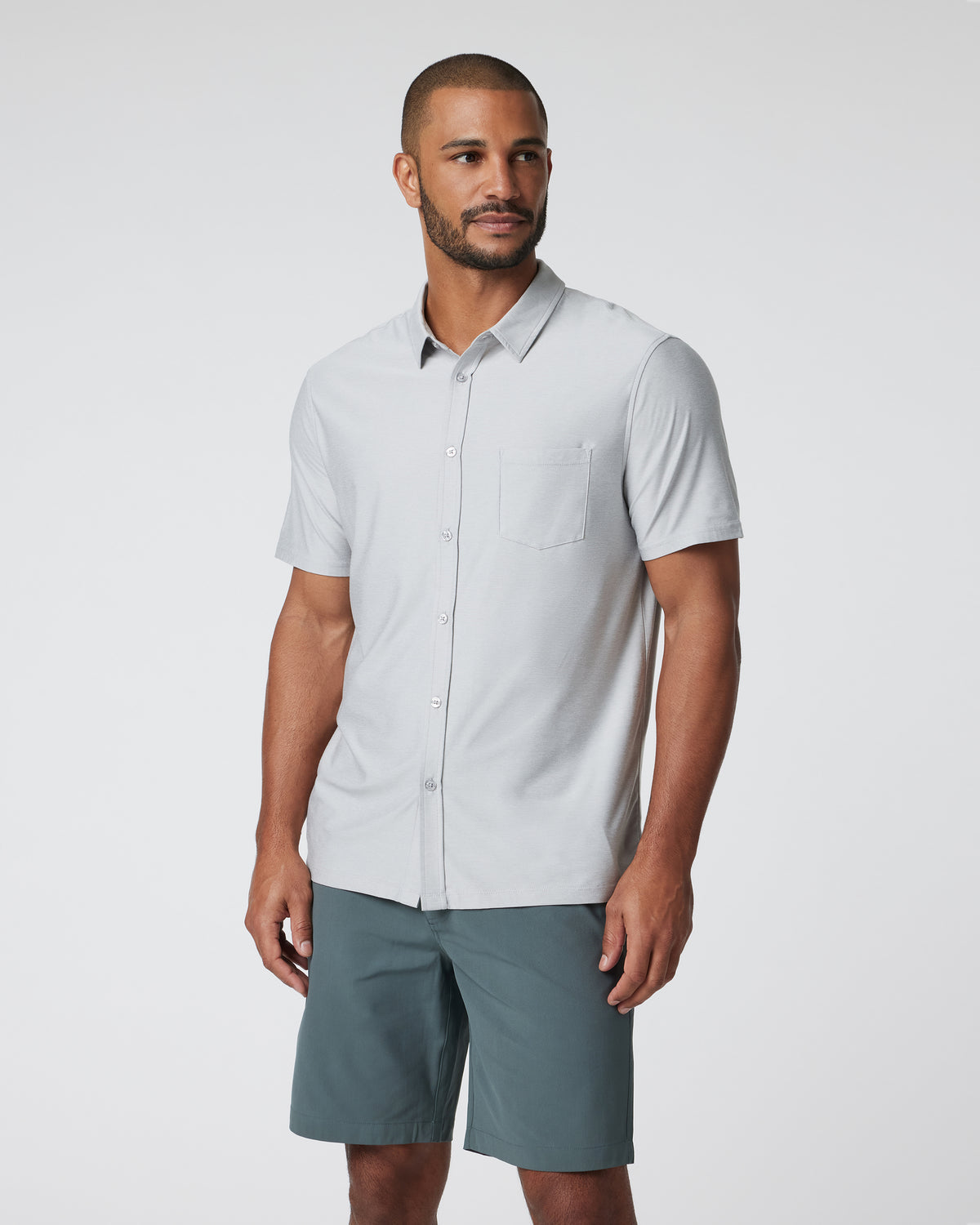 Vuori Short Sleeve Strato Button Down Men's Platinum Shirt