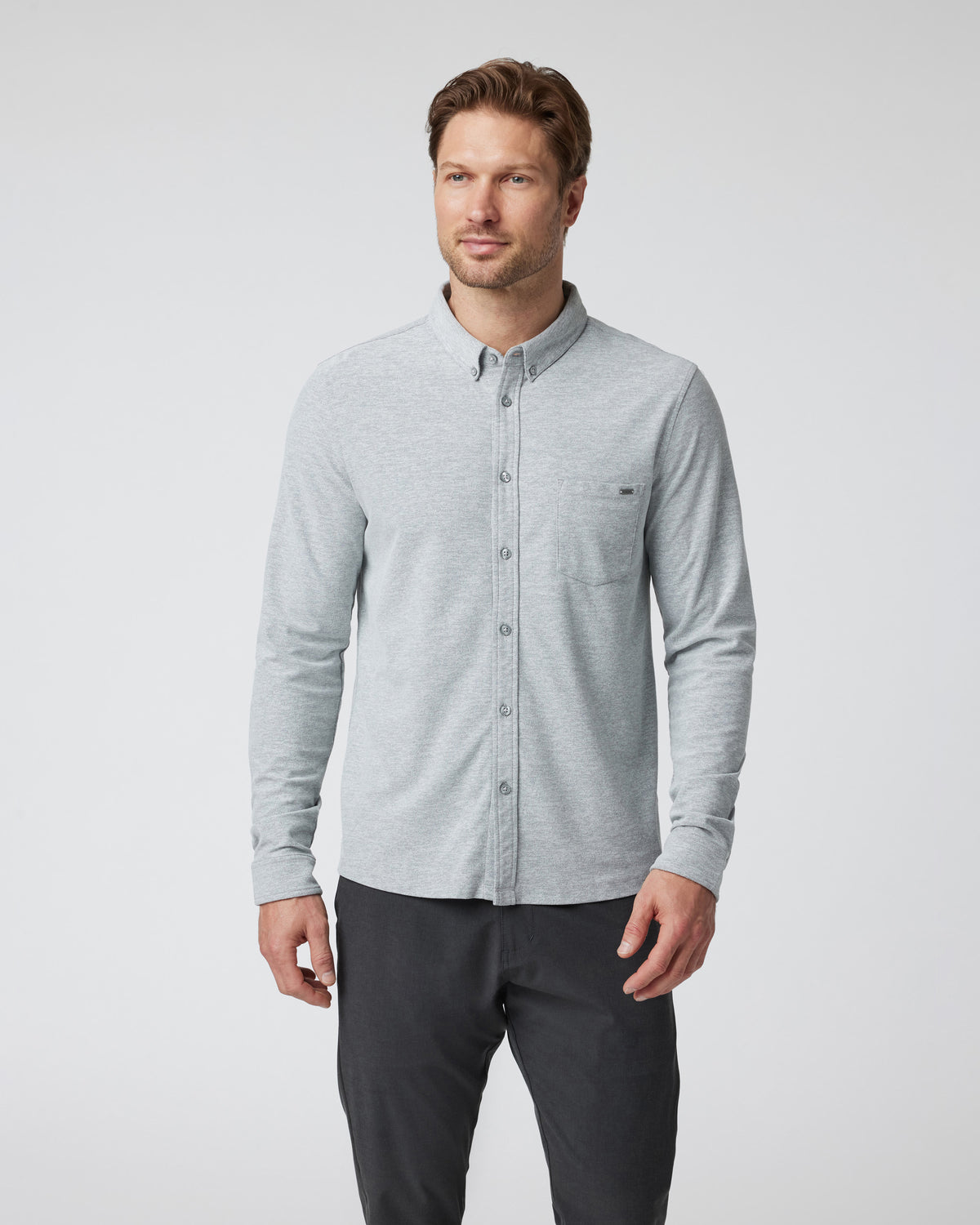 Vuori Long Sleeve Ace Button-Down Grey Button Down Shirt