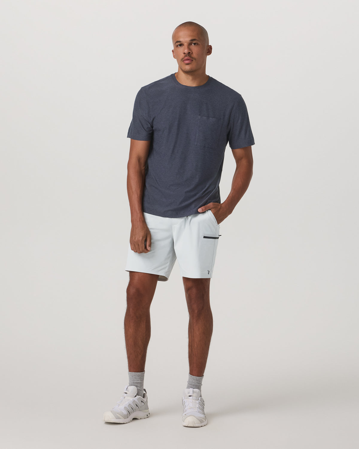 Vuori Short Sleeve Strato Pocket Tee-Relaxed Fit Dark Azure Heather