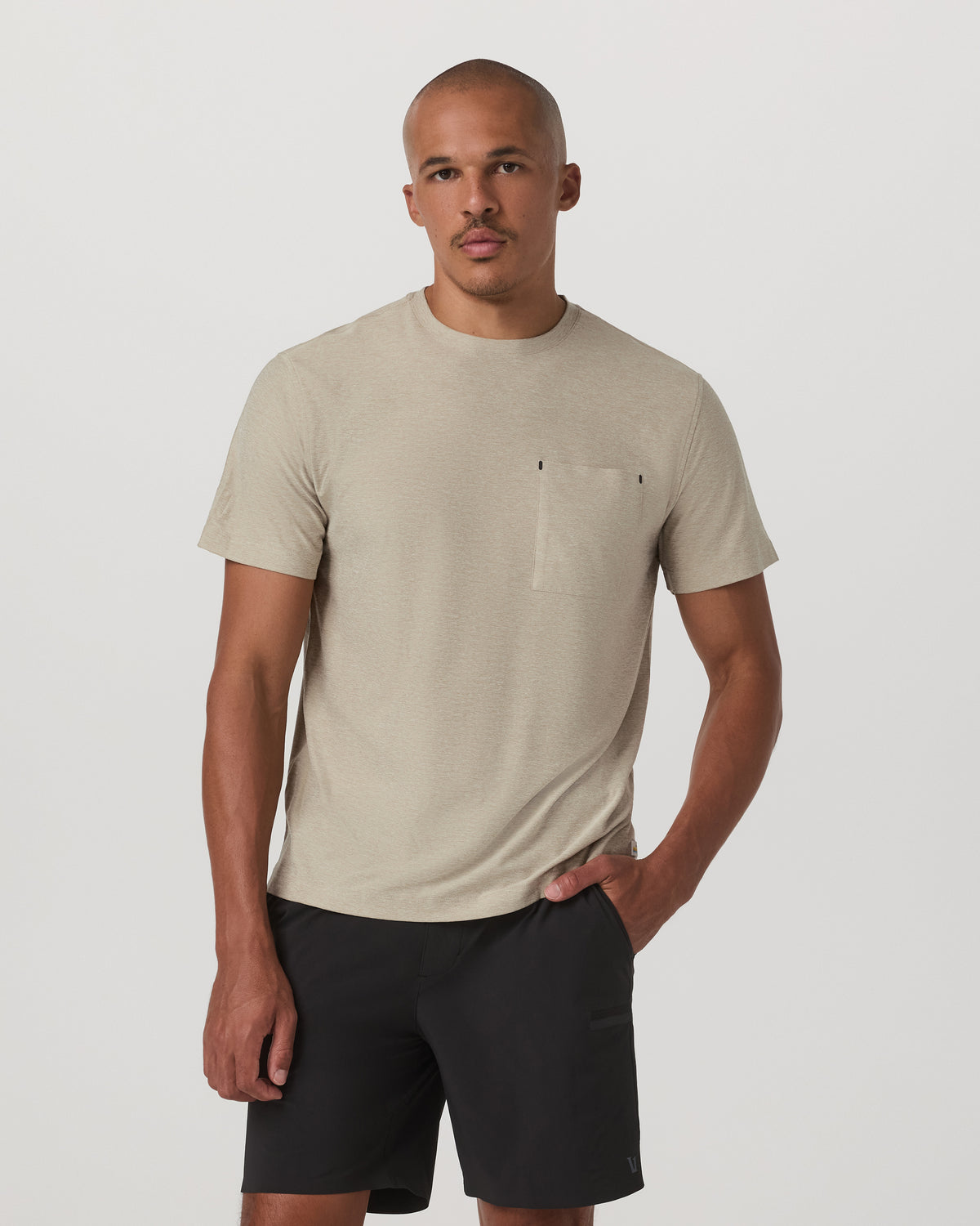 Vuori Short Sleeve Strato Pocket Tee-Relaxed Fit Truffle Heather