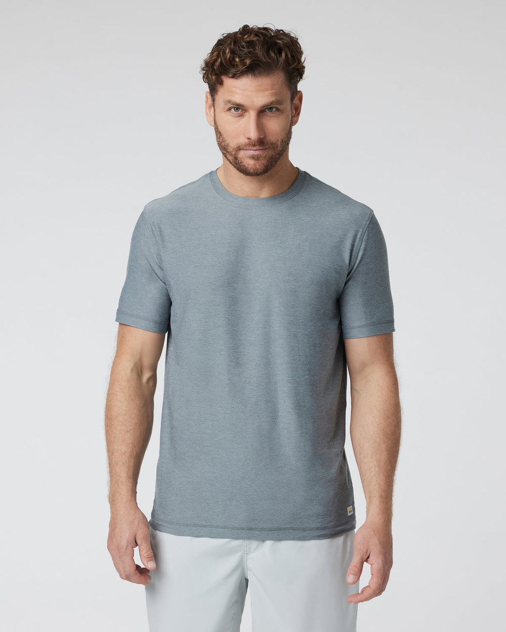 Vuori Strato Tech Tee Dusty Blue Heather Workout Shirt