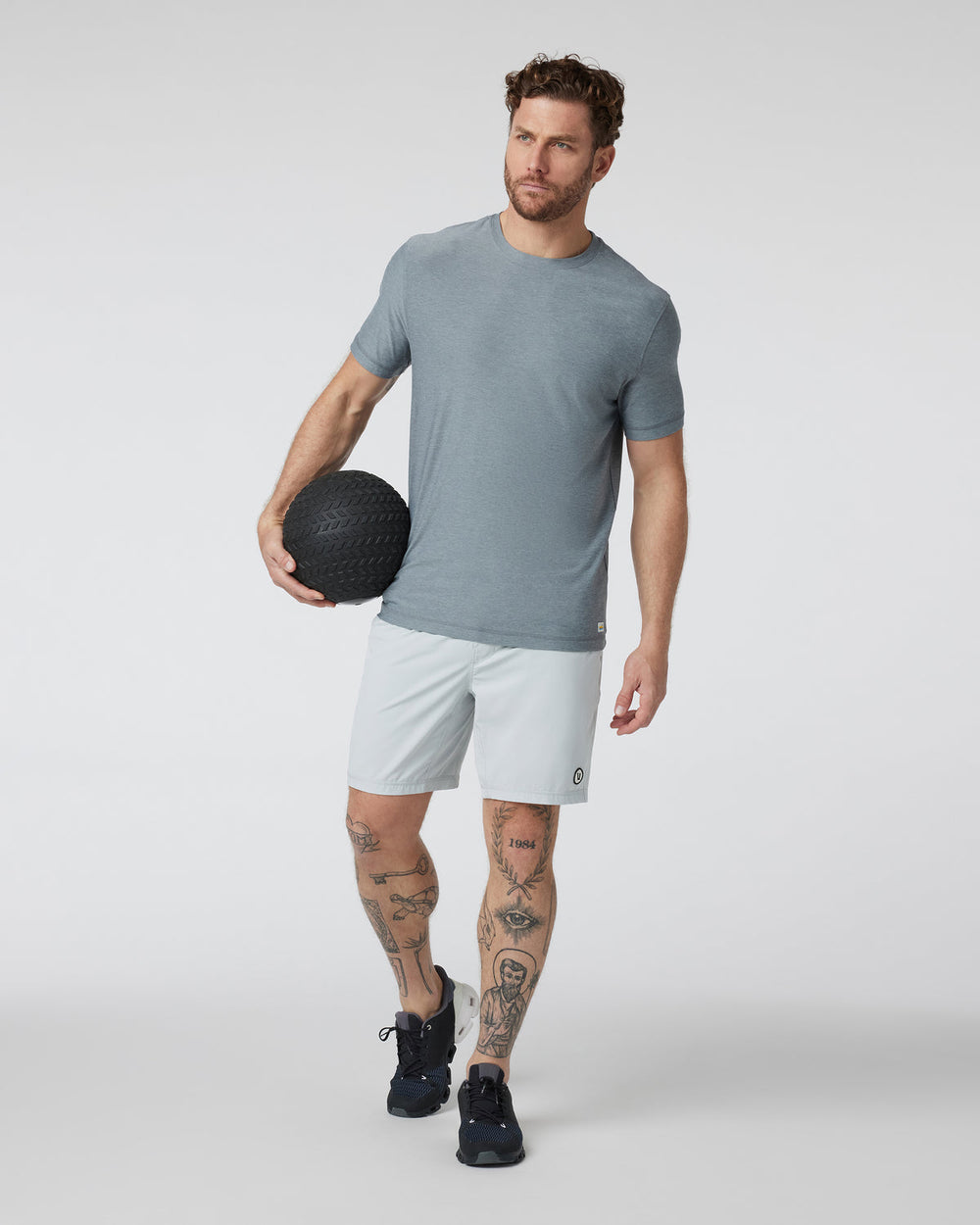 Vuori Strato Tech Tee Dusty Blue Heather Workout Shirt