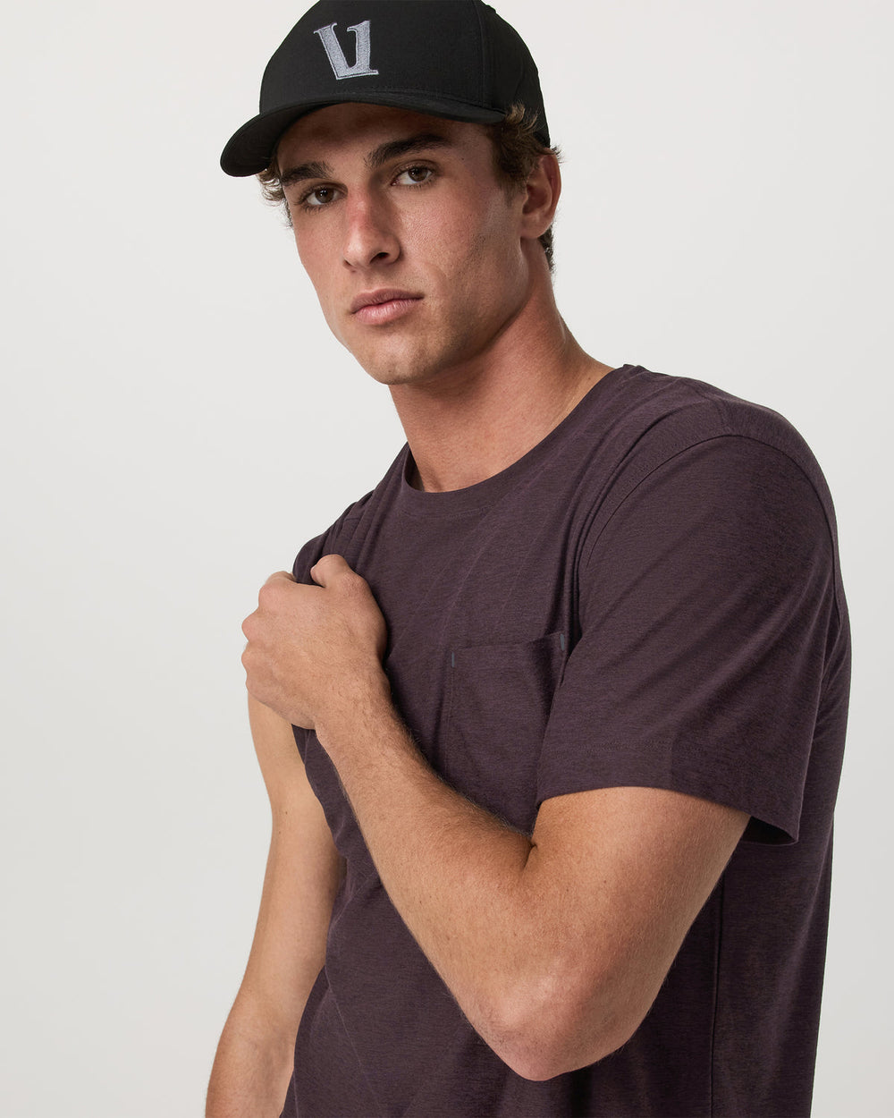 Vuori Short Sleeve Strato Pocket Tee - Relaxed Fit Raisin Heather