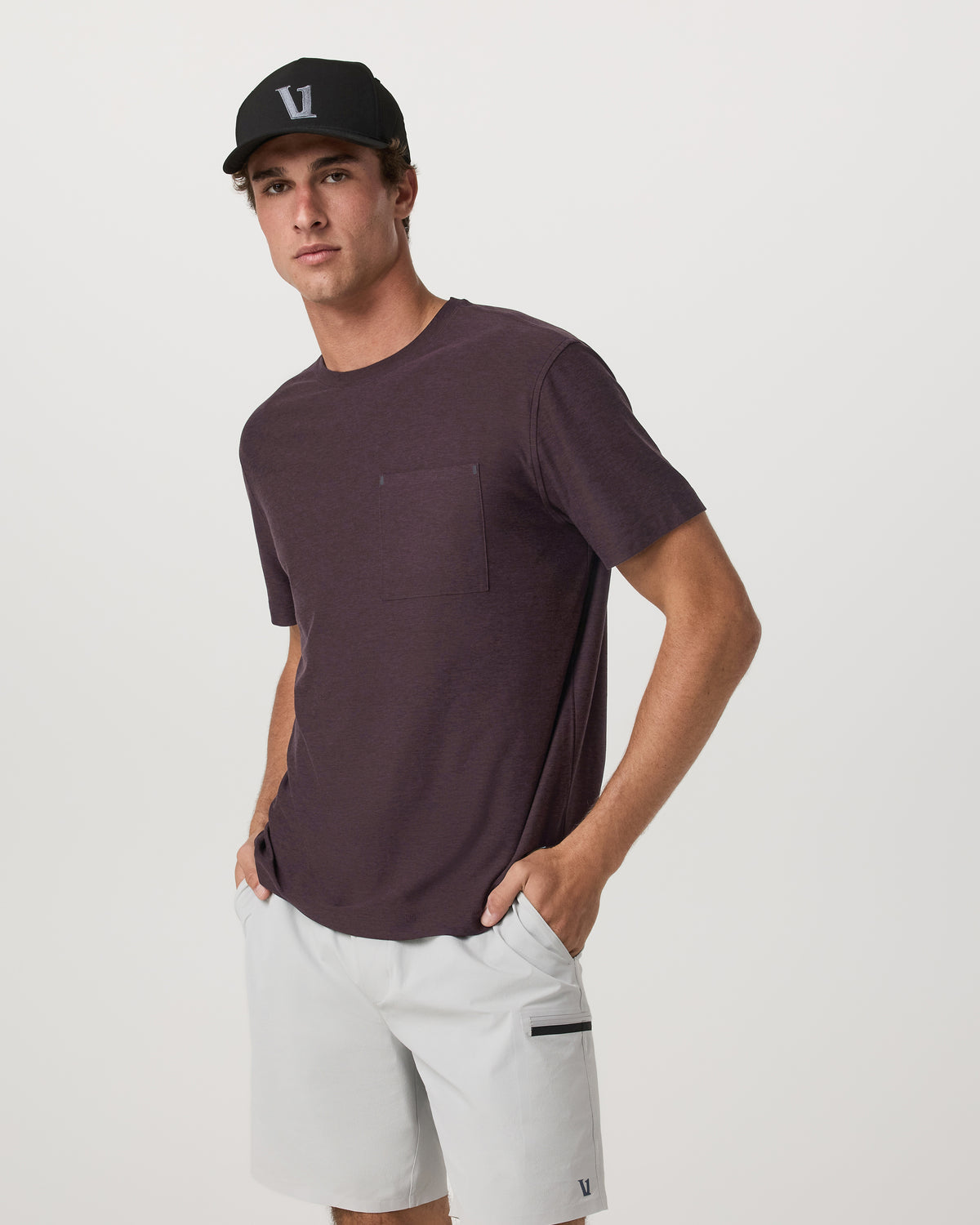 Vuori Short Sleeve Strato Pocket Tee - Relaxed Fit Raisin Heather
