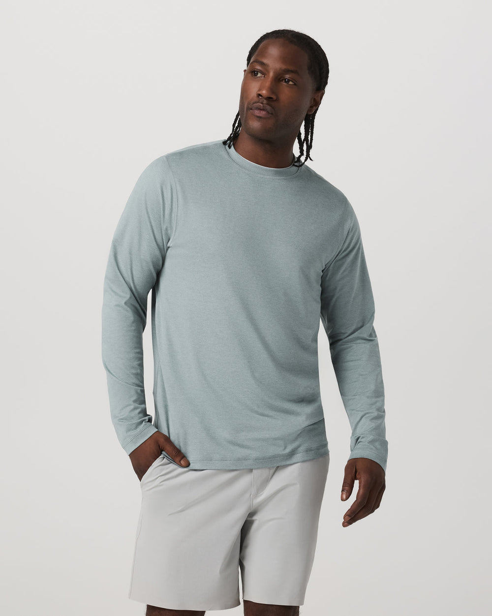 Vuori Long Sleeve Ponto Performance Tee Misty Blue Heather