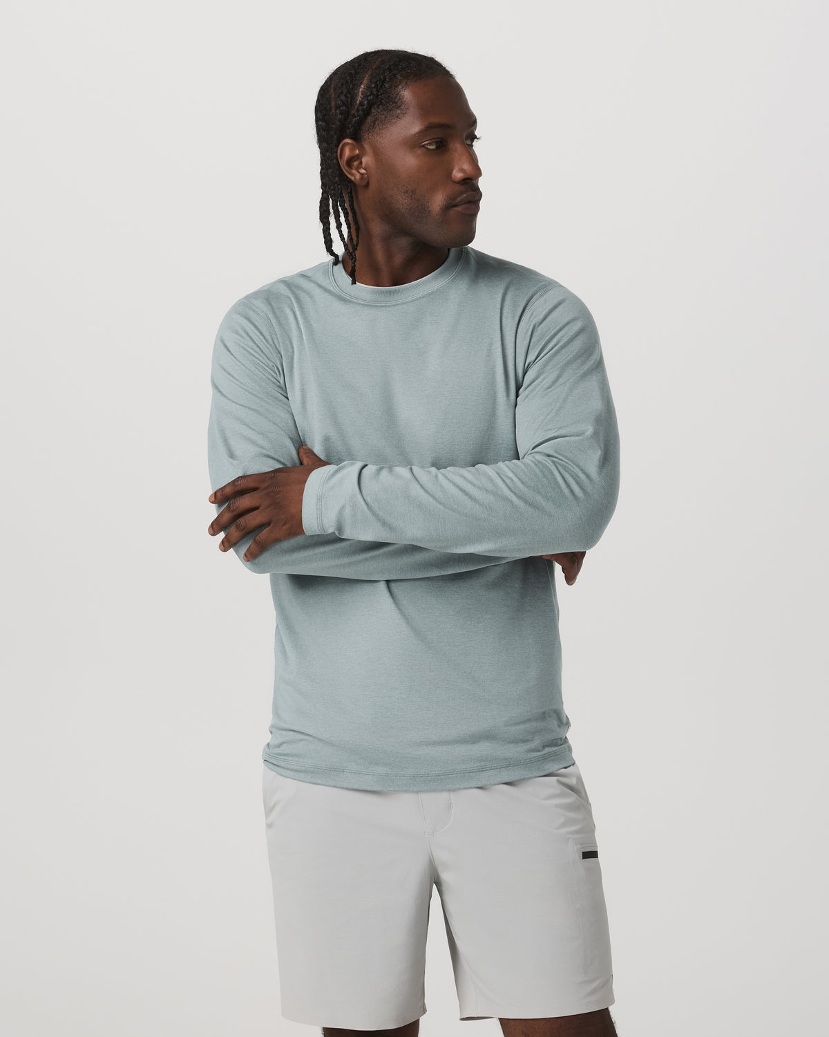 Vuori Long Sleeve Ponto Performance Tee Misty Blue Heather