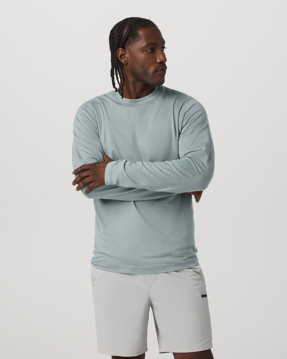 Vuori Long Sleeve Ponto Performance Tee Misty Blue Heather