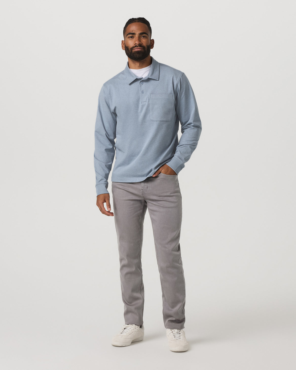 Vuori Men's Long Sleeve Coronado Rugby Shirt Blue Dusk Heather