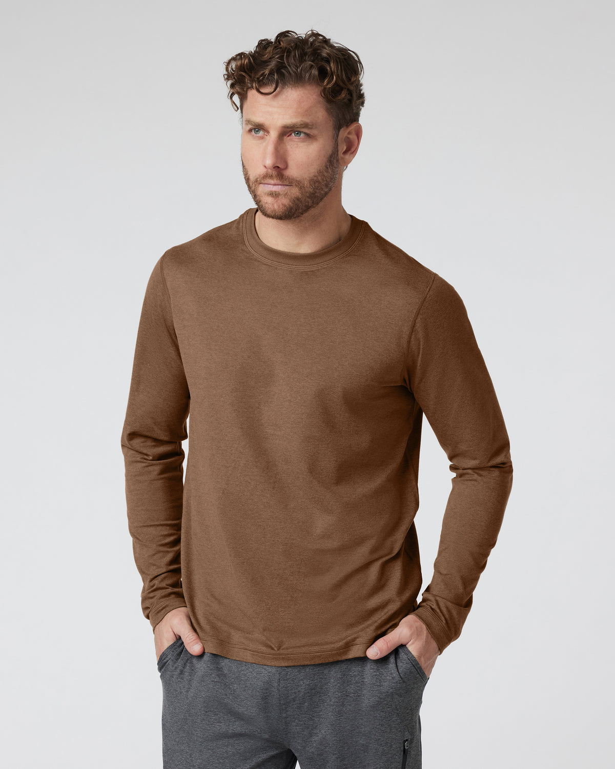 Vuori Long Sleeve Ponto Performance Tee Pecan Heather