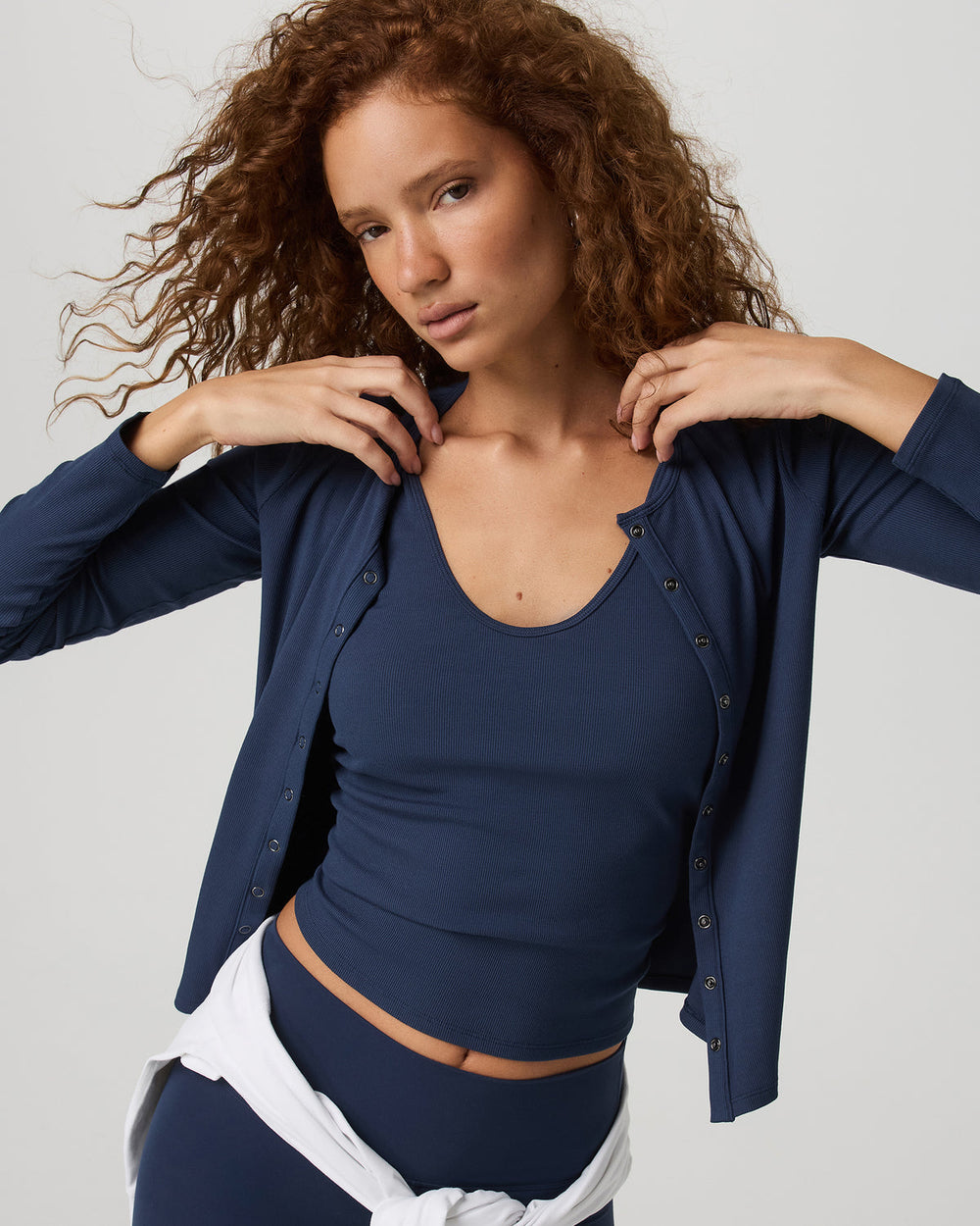 Vuori Long Sleeve Pose Twin Cardigan Women's Blue Coast Top