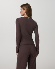 Vuori Long Sleeve Pose Twin Cardigan Women's French Roast Top